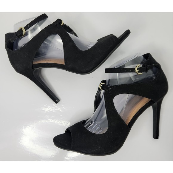 Christian Siriano Shoes - Christian Siriano Black Stiletto Peep-Toe Ankle Strap 4.25-Inch Heels Size 10
